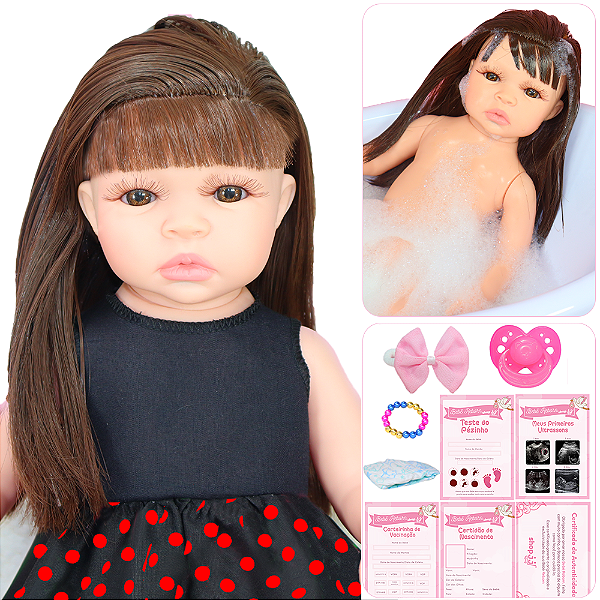 Boneca Bebê Reborn Pode Dar Banho Menina Com Acessórios