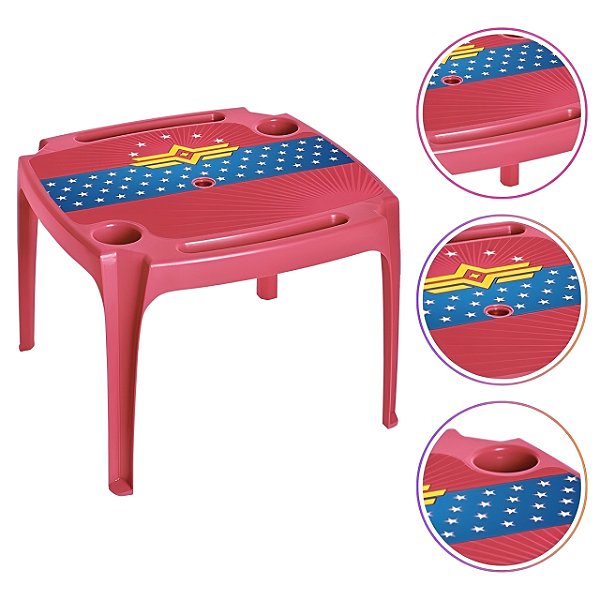 Mesa Rosa Infantil Label Alta Qualidade Plastico Resistente