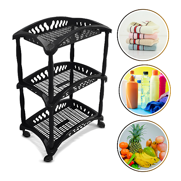 Fruteira Vertical Tripla Preta Organizador de Cozinha
