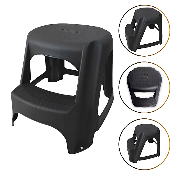 Banqueta Step 2 Degraus Preta Multiuso Primeira Moagem