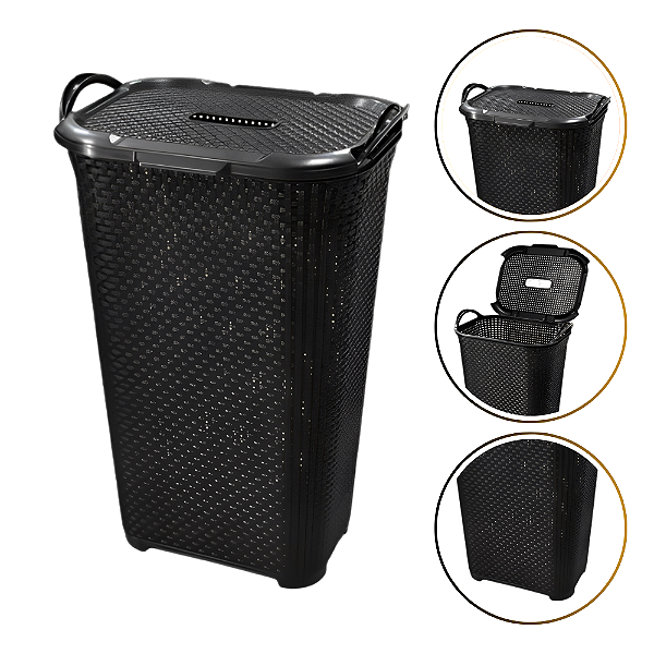 Cesto Com Tampa 50 Litros Preto Grande Reforçado Multiuso
