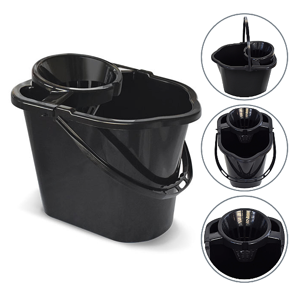 Balde Preto Com Espremedor e Alça 14 Litros