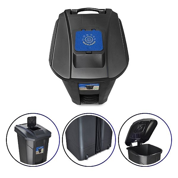 Lixeira Com Pedal E Roda 120 Litros Preta Tampa Click