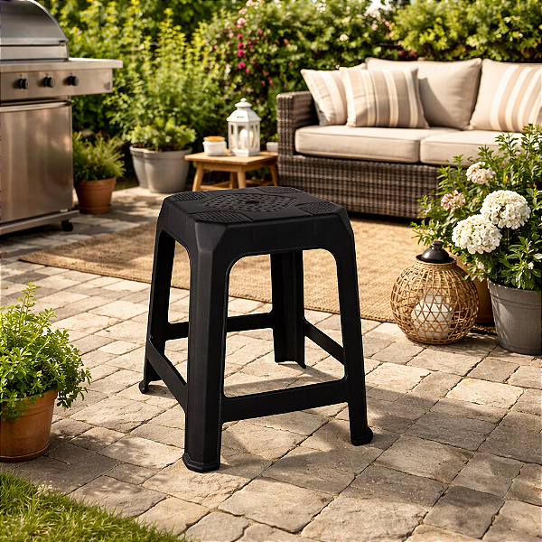 Banqueta Plástica Banco Preto Para Cozinha Bar Área Externa