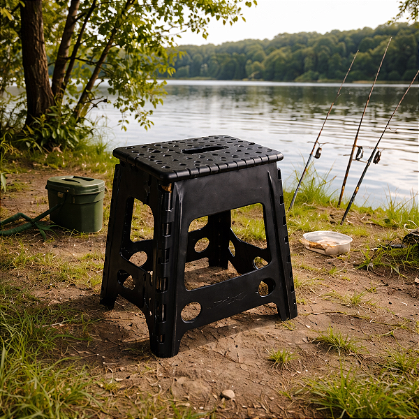 Banco Dobravel Preto Portatil Para Cozinha Camping Eventos