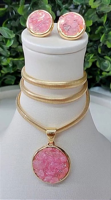 Conjunto Banhado a Ouro Pedras Naturais