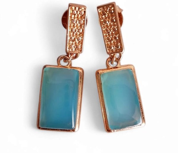 Brinco Anaara’s Banhado a Ouro 18K com Ágata Azul