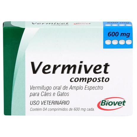 Vermífugo Vermivet Composto 600mg com 4 Comprimidos