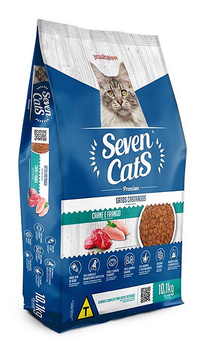Ração Seven Cats Gatos Castrados Frango e Carne 10,1kg