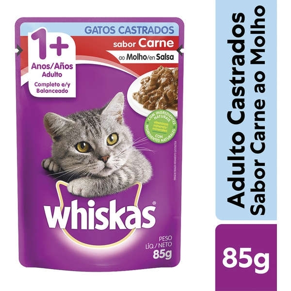 Ração Úmida Sachê Whiskas Castrados Carne 85g