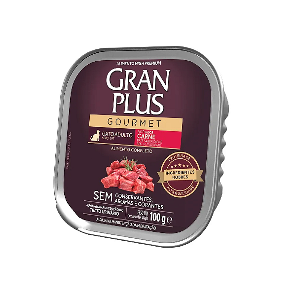 Ração Úmida Gran Plus Gourmet Patê Gatos Adultos Carne 100g