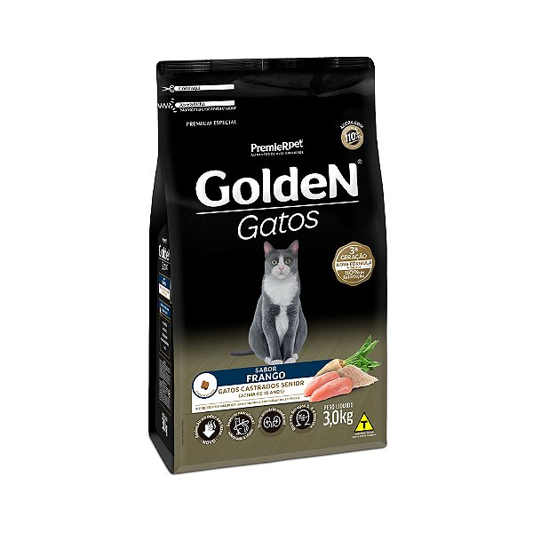 Ração Golden para Gatos Sênior Castrados Sabor Frango 3kg