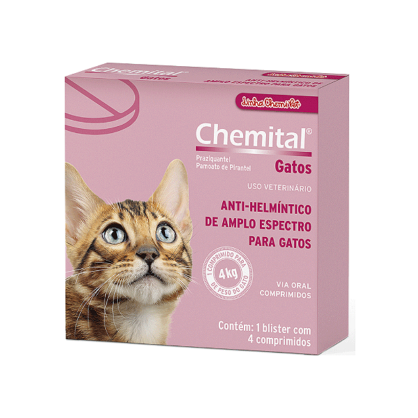 Vermífugo Chemital Gatos com 4 Comprimidos