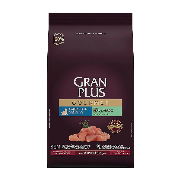 Ração Gran Plus Gourmet Gatos Castrados Peru e Arroz