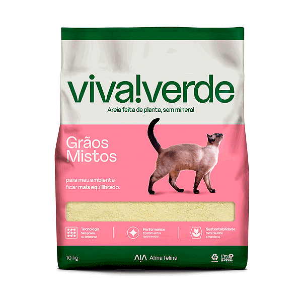 Areia Higiênica Biodegradável Grãos Mistos Viva Verde 10 kg