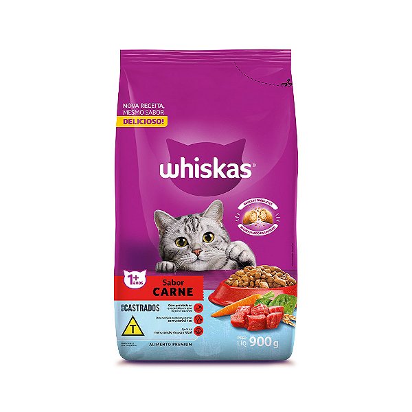 Ração Whiskas para Gatos Adultos Castrados Sabor Carne 900 G