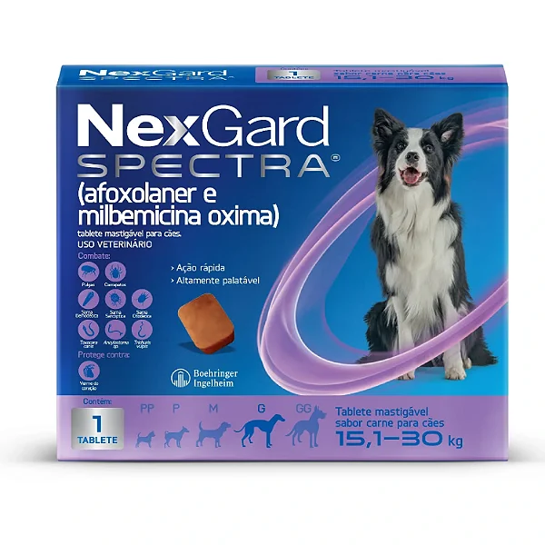 Nexgard Spectra Antipulgas, Carrapatos e Vermes 15,1 a 30kg com 1 Tablete