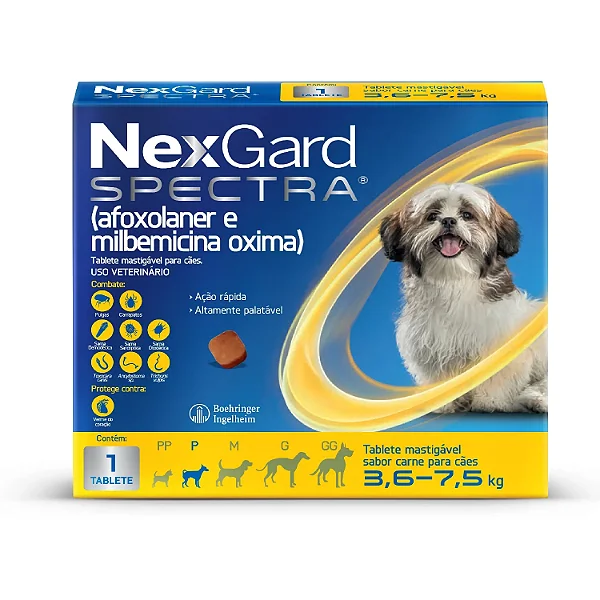 Nexgard Spectra Antipulgas, Carrapatos e Vermes 3,6 a 7,5kg com 1 Tablete