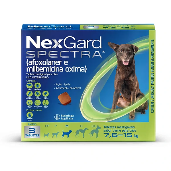 Nexgard Spectra Antipulgas, Carrapatos e Vermes 7,5 a 15kg com 1 Tablete
