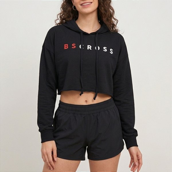 Blusa Moletom Cropped Bscross Capuz - Preto