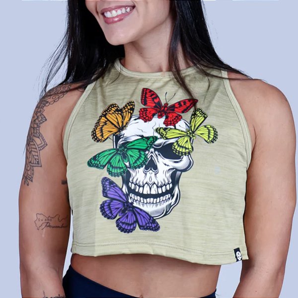 Regata Cropped Bscross - Butterfly Skull Bege