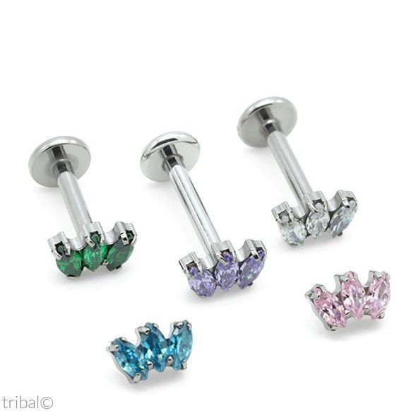 Piercing Labret Cluster Triplo Navete Zircônia Titânio