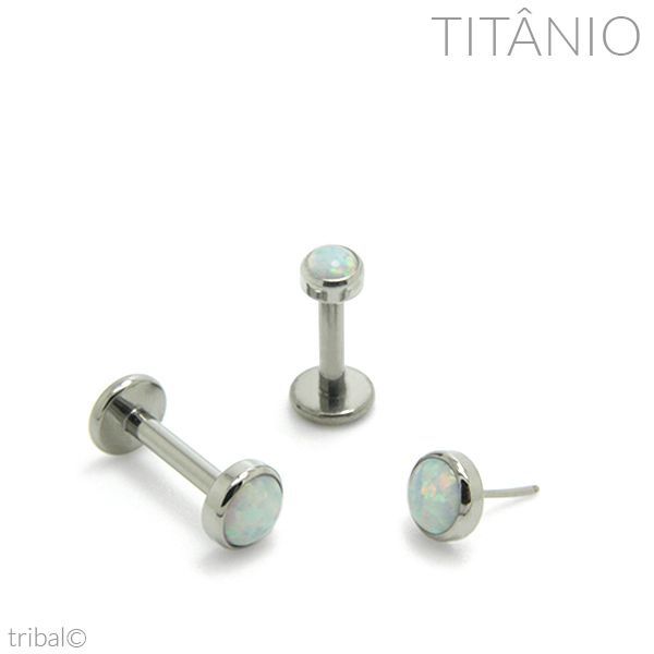 Piercing Labret Disco Flat Opala Push Pin Titânio