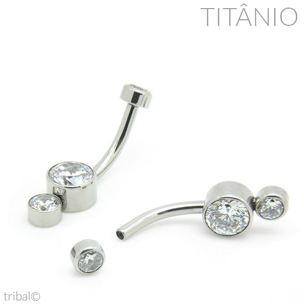 Piercing Umbigo Zircônia Disco Duplo Titânio