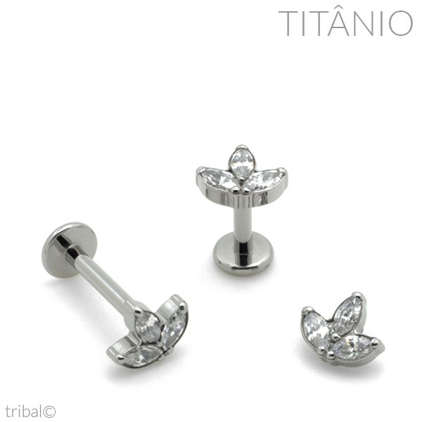 Piercing Labret Cluster Triplo Marquise Titânio