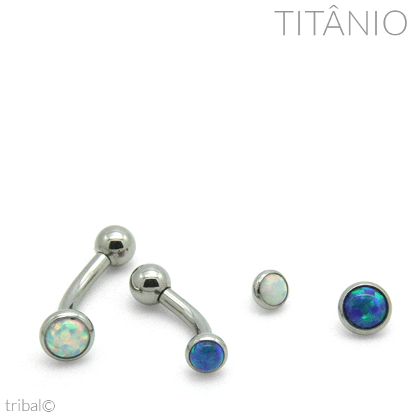 Piercing Barbell Curvo Disco Flat Opala Titânio