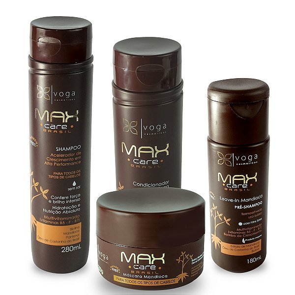 Kit Max Care Brasil: Shampoo, Condicionador, Máscara, Leave-in