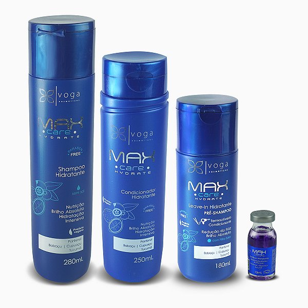 Kit Max Care Hydrate - Shampoo, Condicionador, Leave-in e Ampola