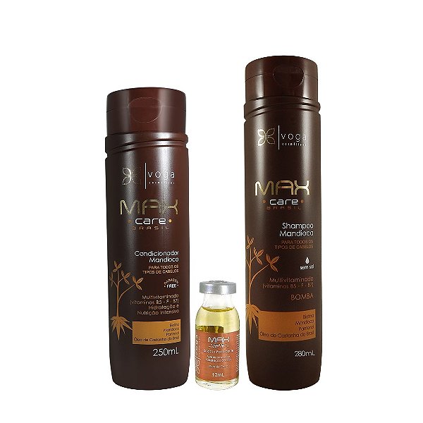 Kit Mandioca Shampoo 280mL, Condicionador 250mL e Ampola Max Care Power Force 12mL grátis