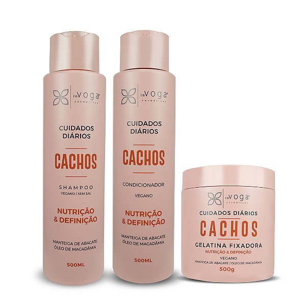 Kit Cacheados: Shampoo, Condicionador E Gelatina In Voga