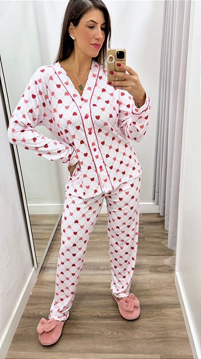 Pijama Longo Aberto Estampado Fabi Xadrez 11446