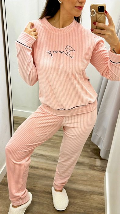 Pijama Fleece Canelado Sleep Rosa 11460