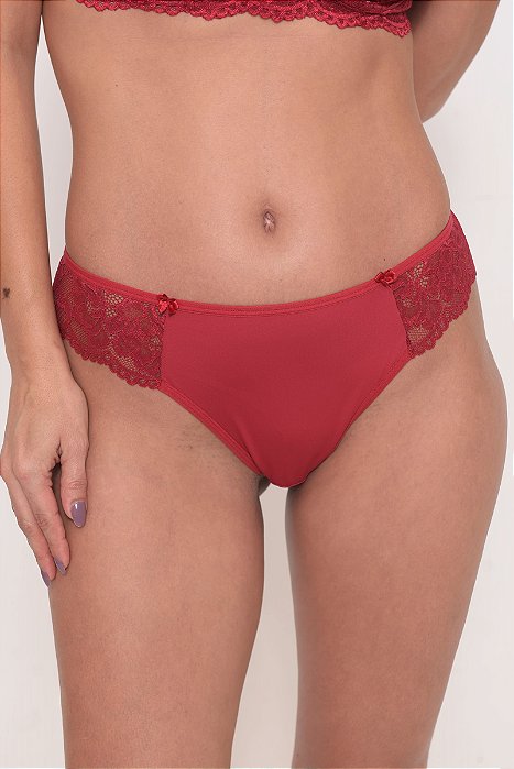Calcinha Biquini Fio em Microfibra e Renda Ana Vermelho 11573