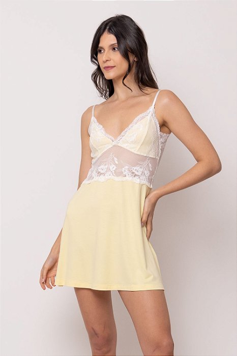 Camisola Curta Viscolycra e Renda Amarelo 11637