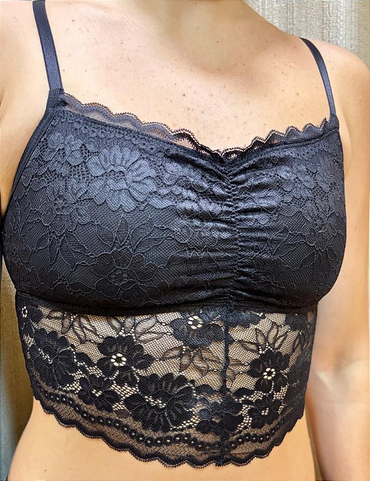 Sutia Top sem Bojo Rendado Mari Preto 11619