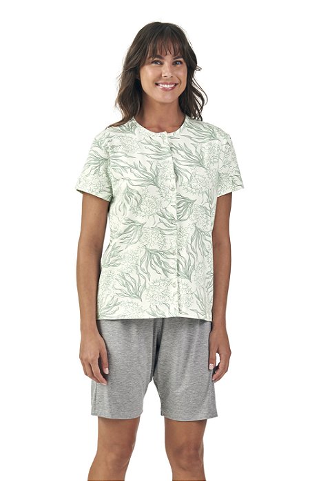 Pijama Bermudoll com Botoes em Viscolycra Meire Verde 11582