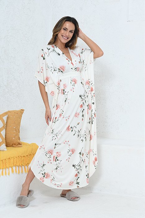 Kaftan Longo em Liganete Classic Floral 11667
