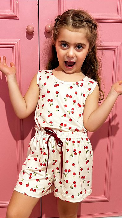 Pijama Short Doll em Modal Regata Serena Mini Cereja 11594