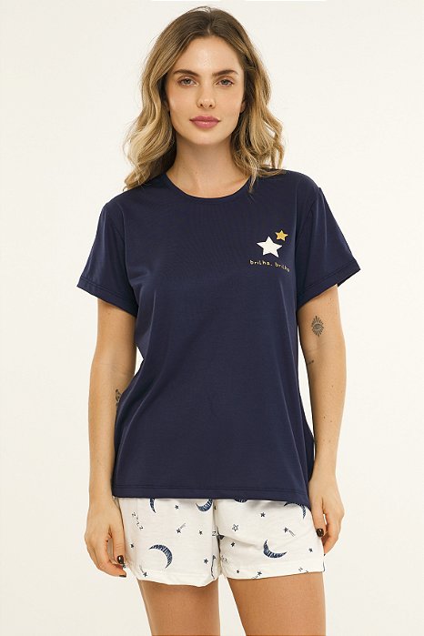 Pijama Short Doll com Manga Curta Luna Estampado 11610