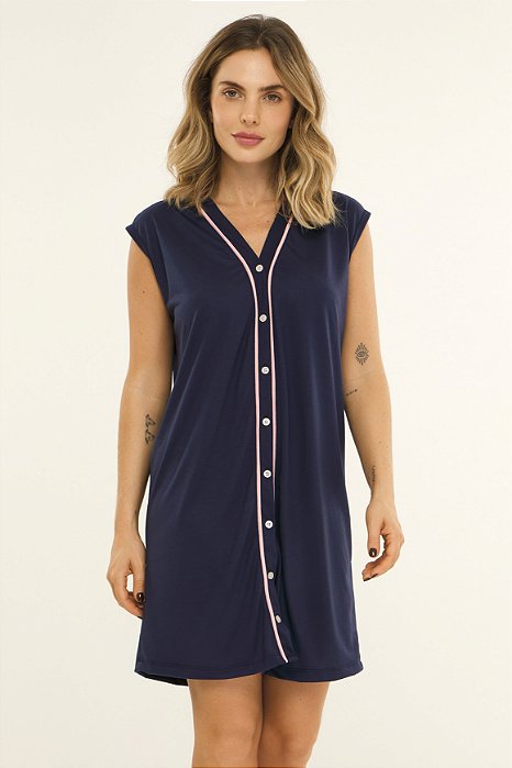 Camisola Regata com Botoes Blue Marinho 11612