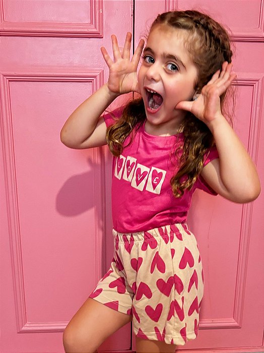 Pijama Short Doll com Manga Love Mini Pink 11616