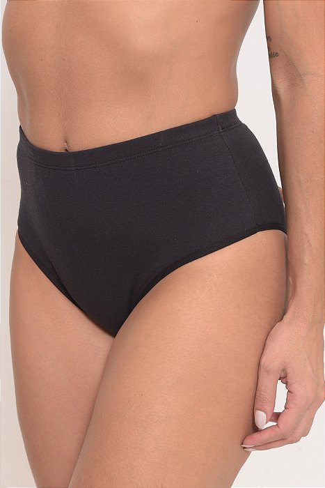Calcinha Alta Larga em Cotton Basic Preto 11432