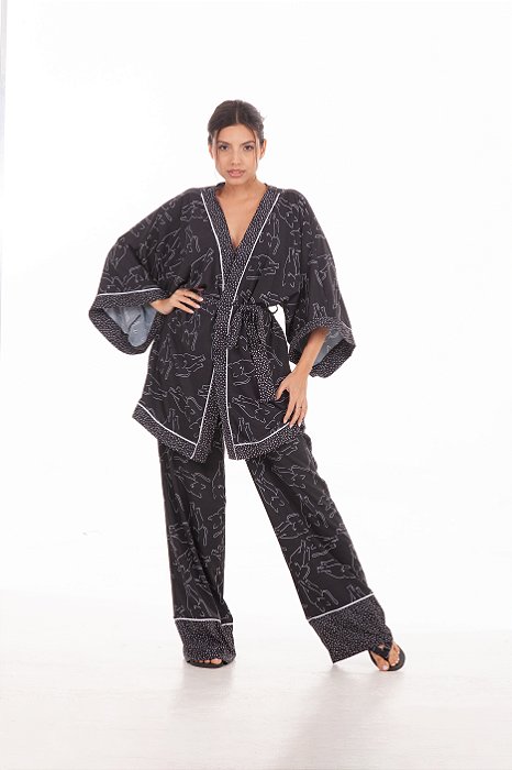 Pijama Trio  com Top Cat Preto 11680