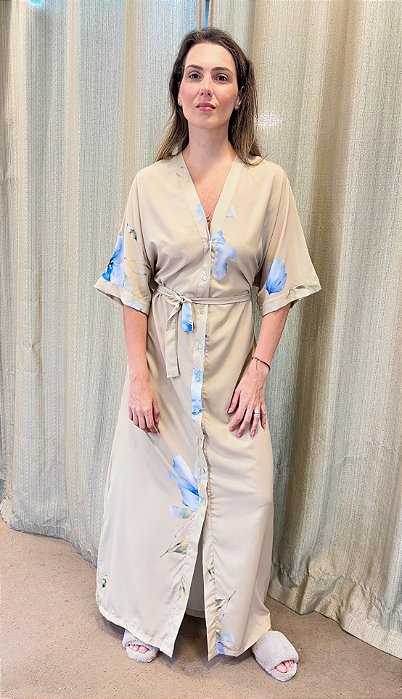 Camisola Longa com Botoes Chic Azul 11682