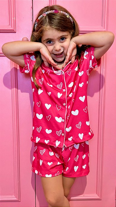 Pijama Short Doll com Botoes Sara Mini Coracao 11737