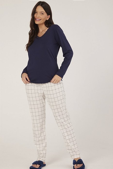 Pijama Longo em Algodao Marina Xadrez 11741
